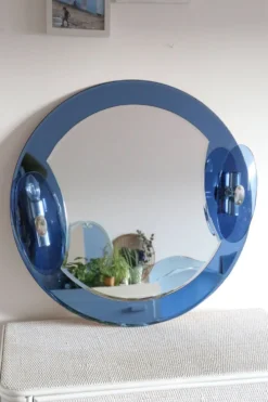 Miroir bleu cobalt, design italien, circa 1970