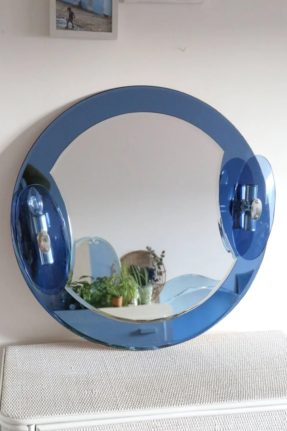 Miroir bleu cobalt, design italien, circa 1970