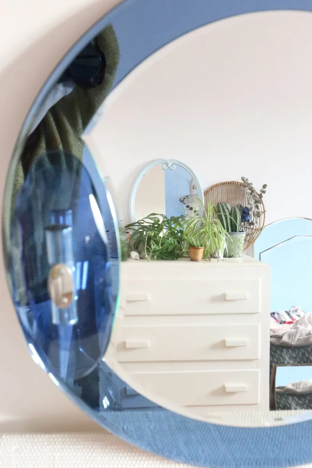 Miroir bleu cobalt, design italien, circa 1970