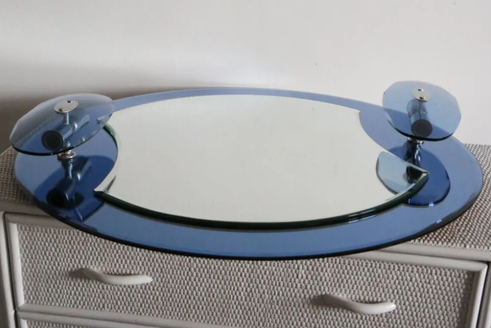 Miroir bleu cobalt, design italien, circa 1970