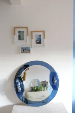 Miroir bleu cobalt, design italien, circa 1970