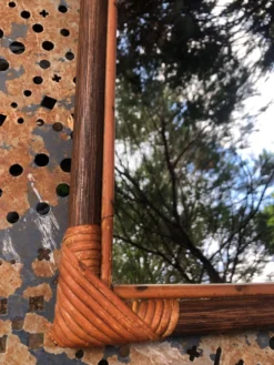 Miroir bois et rotin vintage années 60