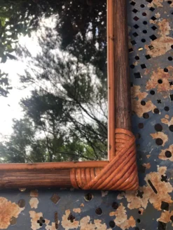 Miroir bois et rotin vintage années 60