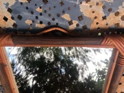 Miroir bois et rotin vintage années 60