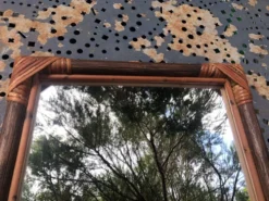 Miroir bois et rotin vintage années 60