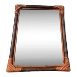 Miroir bois et rotin vintage années 60