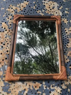 Miroir bois et rotin vintage années 60