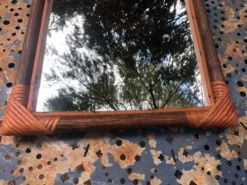 Miroir bois et rotin vintage années 60
