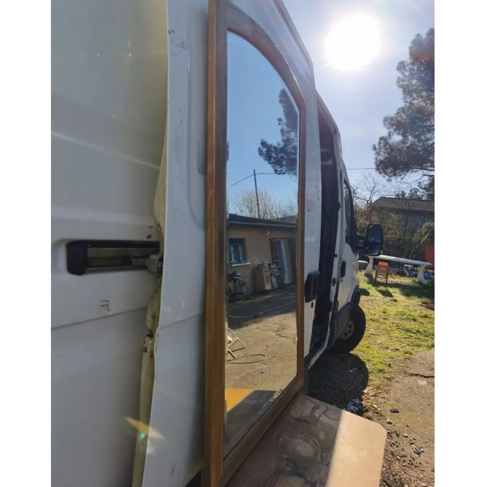 Miroir bois et stuc doré XIXe biseauté