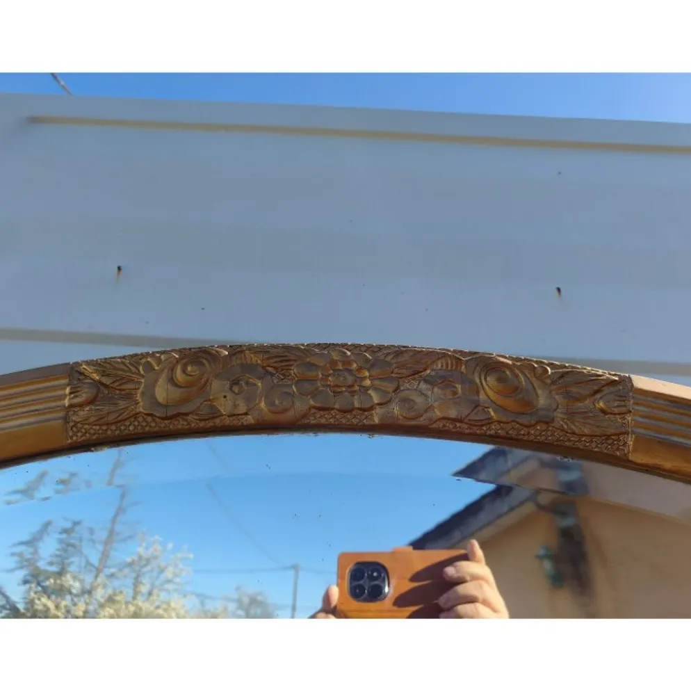 Miroir bois et stuc doré XIXe biseauté