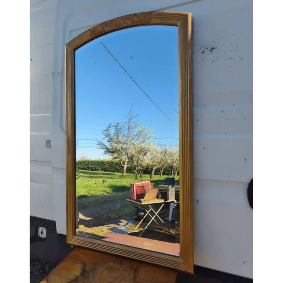 Miroir bois et stuc doré XIXe biseauté