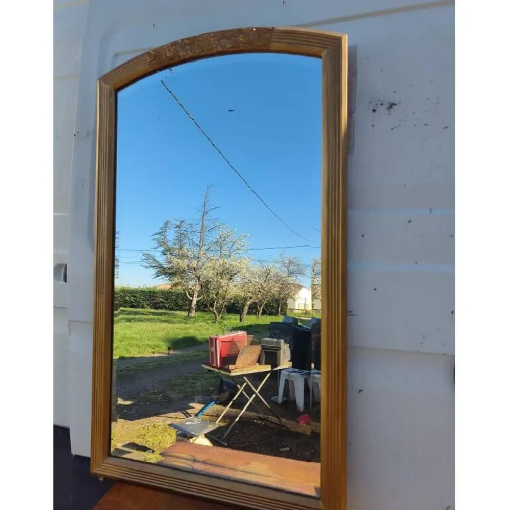 Miroir bois et stuc doré XIXe biseauté