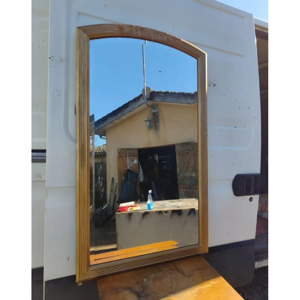 Miroir bois et stuc doré XIXe biseauté