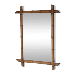Miroir bois imitation bambou, miroir mural ancien, déco