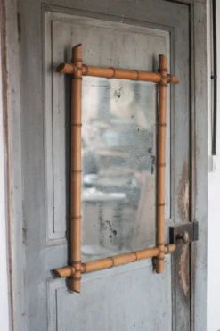 Miroir bois imitation bambou, miroir mural ancien, déco