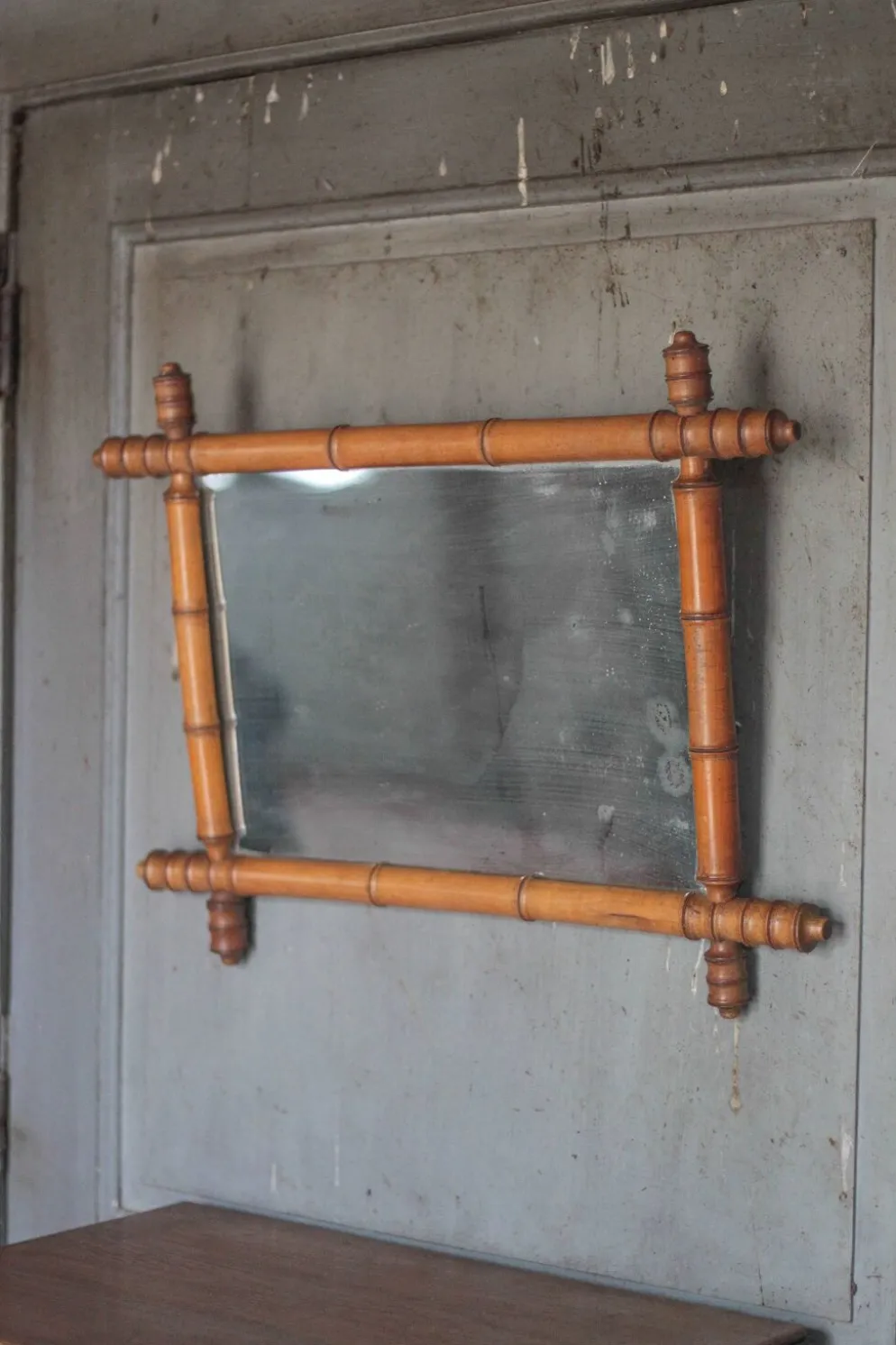 Miroir bois imitation bambou, miroir ancien, miroir à suspendre