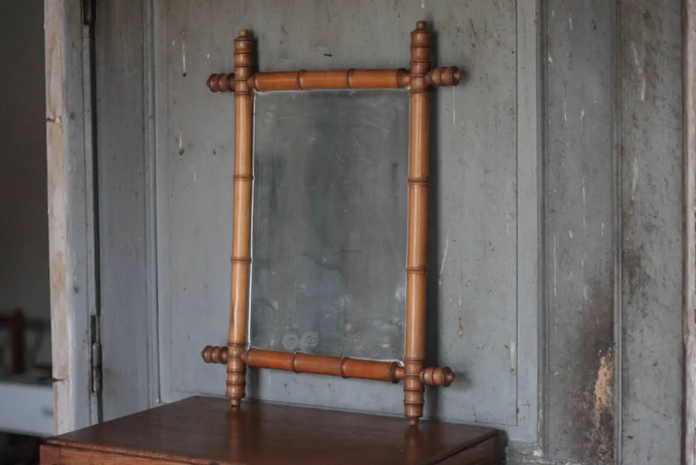 Miroir bois imitation bambou, miroir ancien, miroir à suspendre