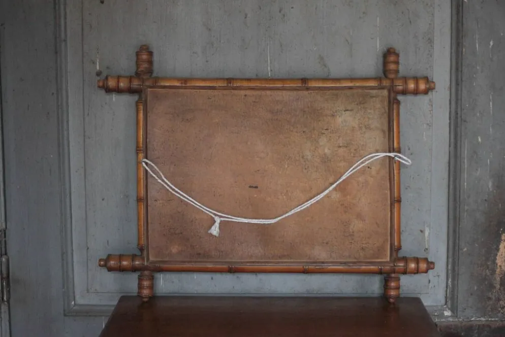 Miroir bois imitation bambou, miroir ancien, miroir à suspendre
