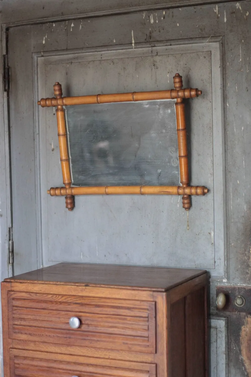 Miroir bois imitation bambou, miroir ancien, miroir à suspendre