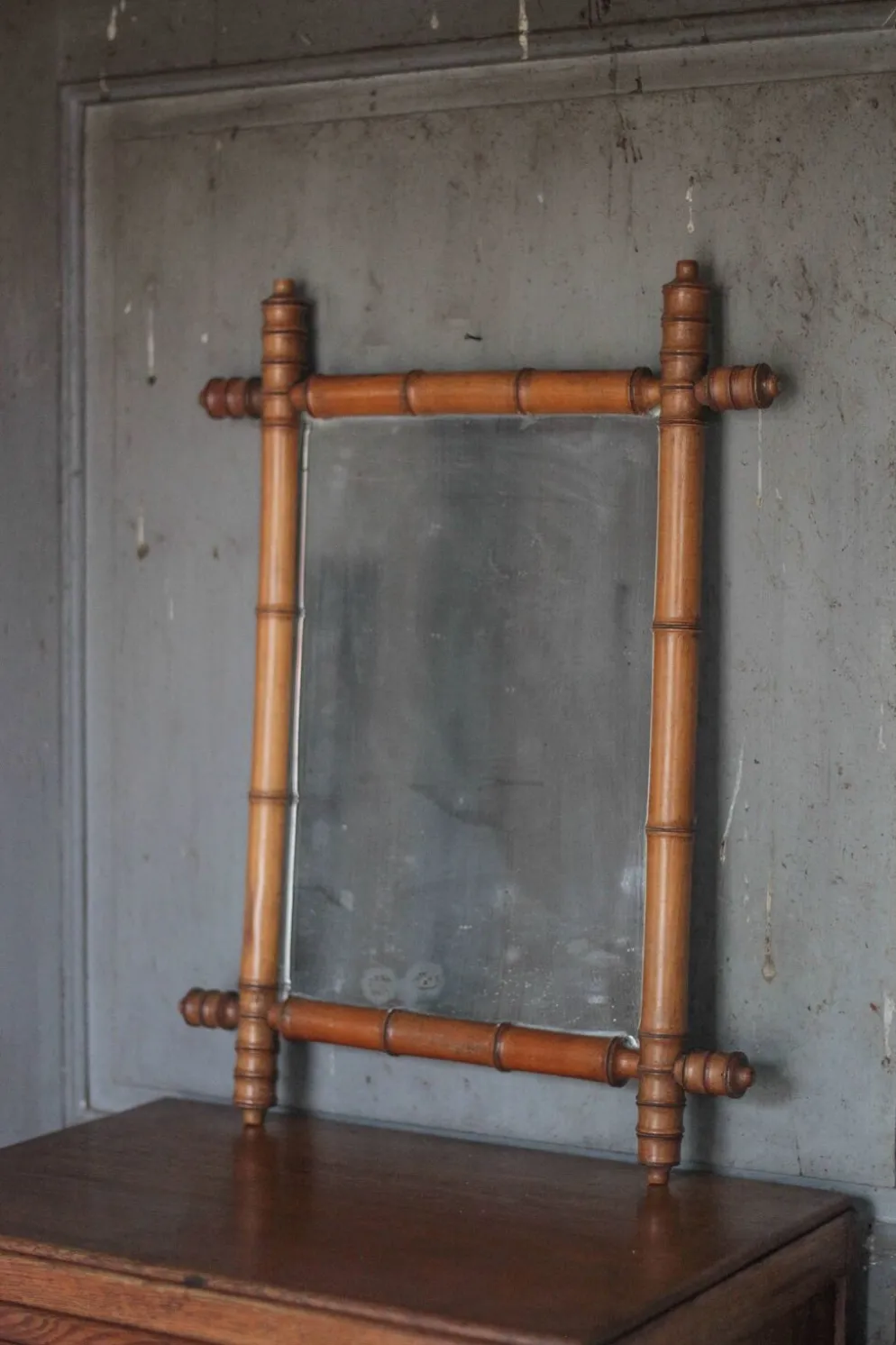 Miroir bois imitation bambou, miroir ancien, miroir à suspendre