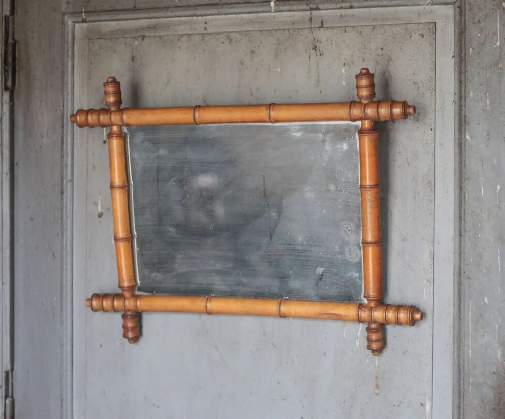 Miroir bois imitation bambou, miroir ancien, miroir à suspendre