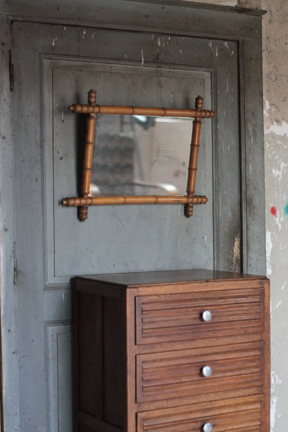 Miroir bois imitation bambou, miroir ancien, miroir à suspendre