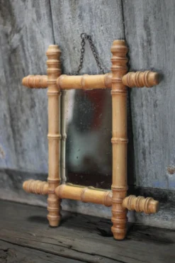 Miroir bois imitation bambou, miroir ancien, miroir à suspendre