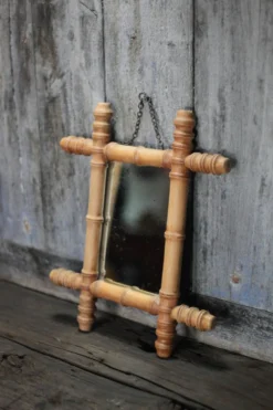 Miroir bois imitation bambou, miroir ancien, miroir à suspendre