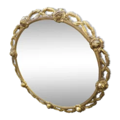 Miroir bronze dorée aux roses, 72 cm