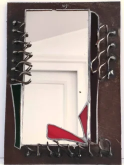 Miroir brutaliste métal et verre serti