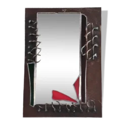 Miroir brutaliste métal et verre serti