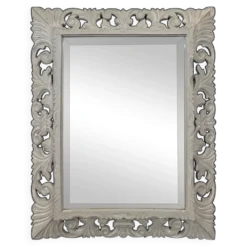 Miroir à cadre en bois sculpté ajouré patiné gris
