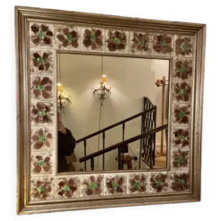 Miroir carré en céramique à décor floral