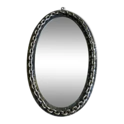 Miroir chaine brutaliste en fer battu 1960 h55cm
