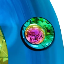 Miroir concave sculptural moderne français - Art mural fait main en verre bleu