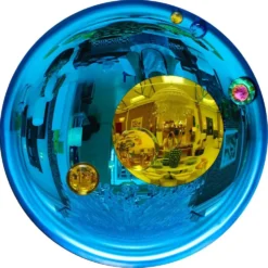 Miroir concave sculptural moderne français - Art mural fait main en verre bleu