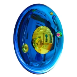Miroir concave sculptural moderne français - Art mural fait main en verre bleu
