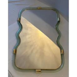Miroir Contemporain Wave en Vert et Or "Torchon" Torciglione Murano Sty