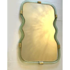 Miroir Contemporain Wave en Vert et Or 