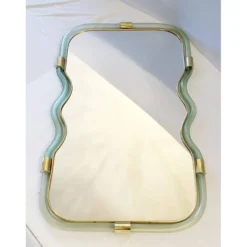 Miroir Contemporain Wave en Vert et Or 