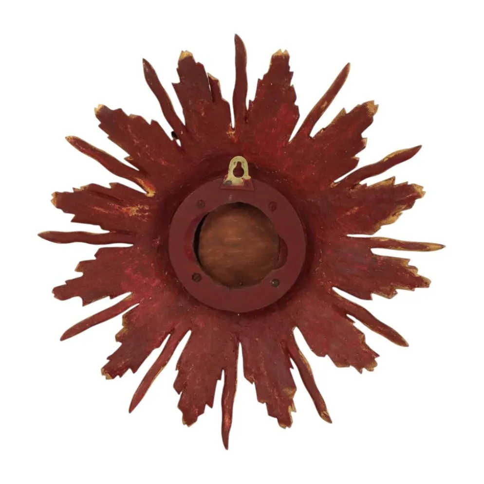Miroir convexe en bois vintage en forme de soleil, doré, 46 cm