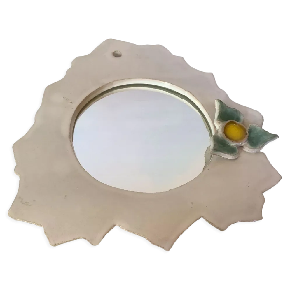 Miroir céramique bord dentelé avec une fleur