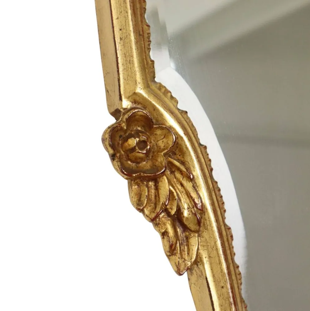 Miroir cranté en or classique Deknudt, biseauté, style Louis XVI, 94 cm