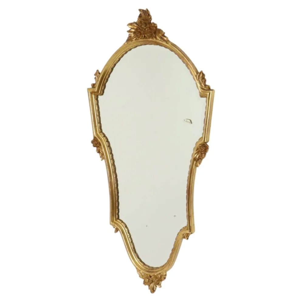 Miroir cranté en or classique Deknudt, biseauté, style Louis XVI, 94 cm