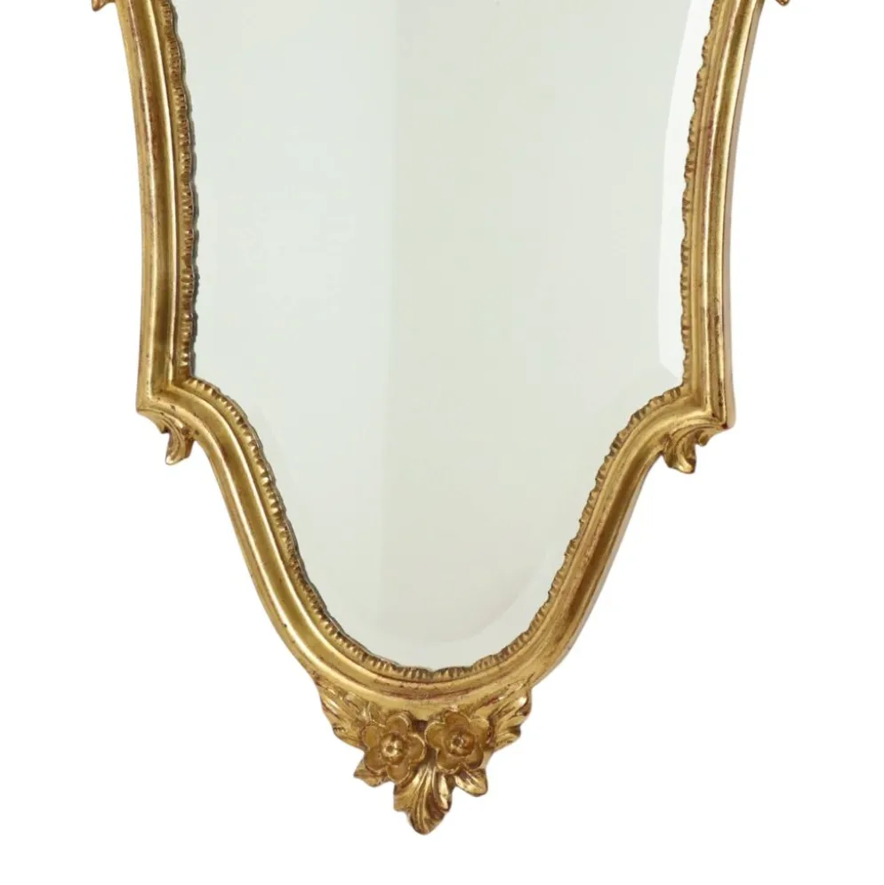 Miroir cranté en or classique Deknudt, biseauté, style Louis XVI, 94 cm