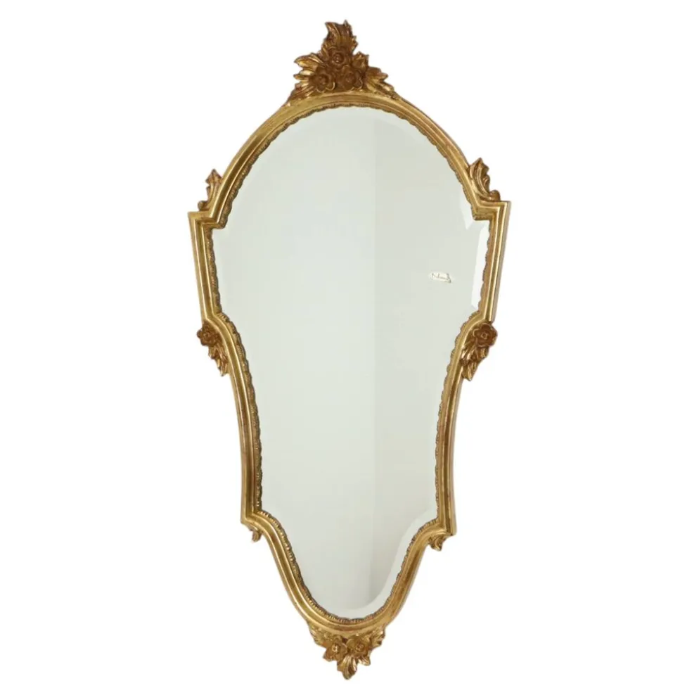 Miroir cranté en or classique Deknudt, biseauté, style Louis XVI, 94 cm