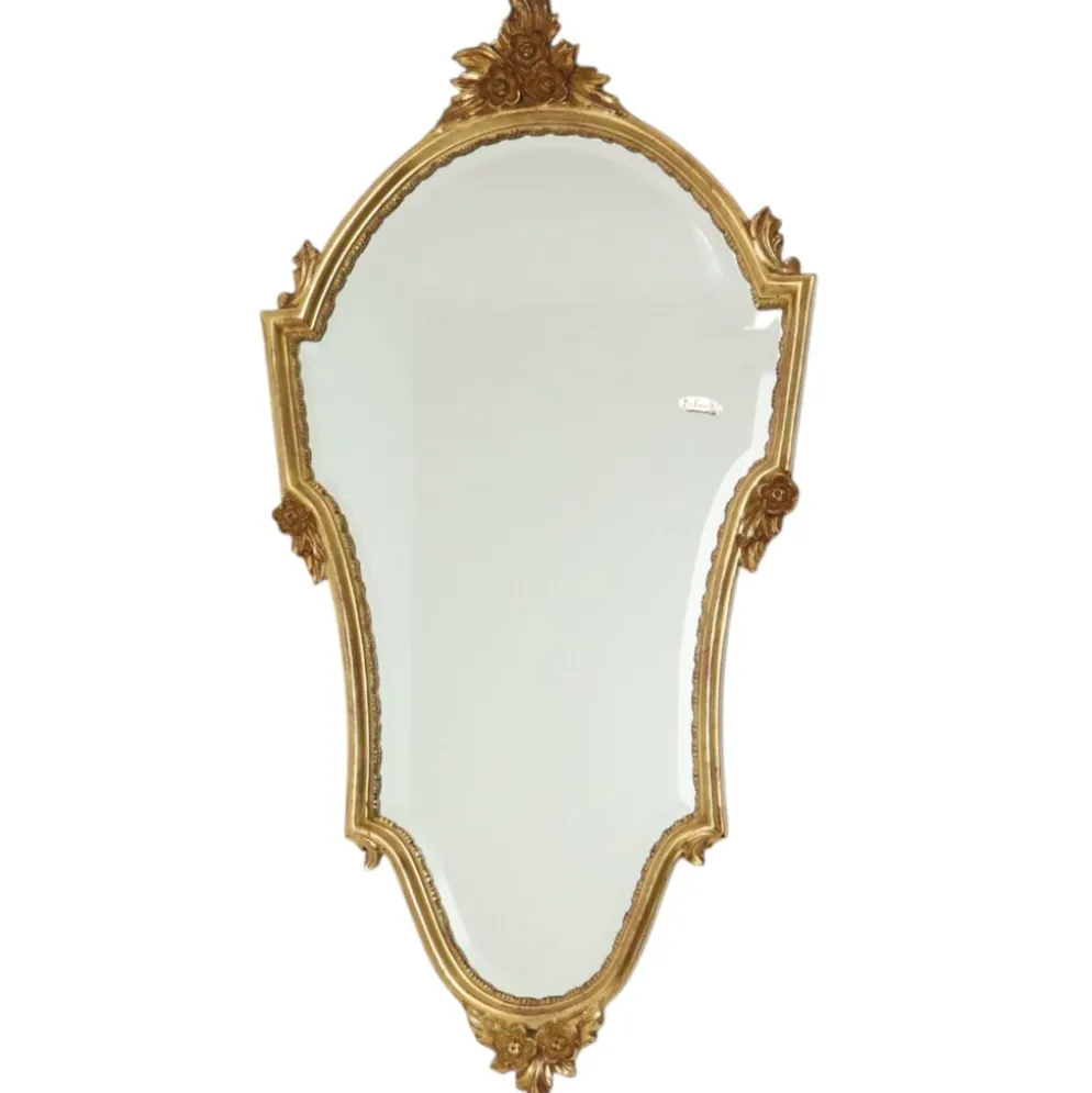 Miroir cranté en or classique Deknudt, biseauté, style Louis XVI, 94 cm