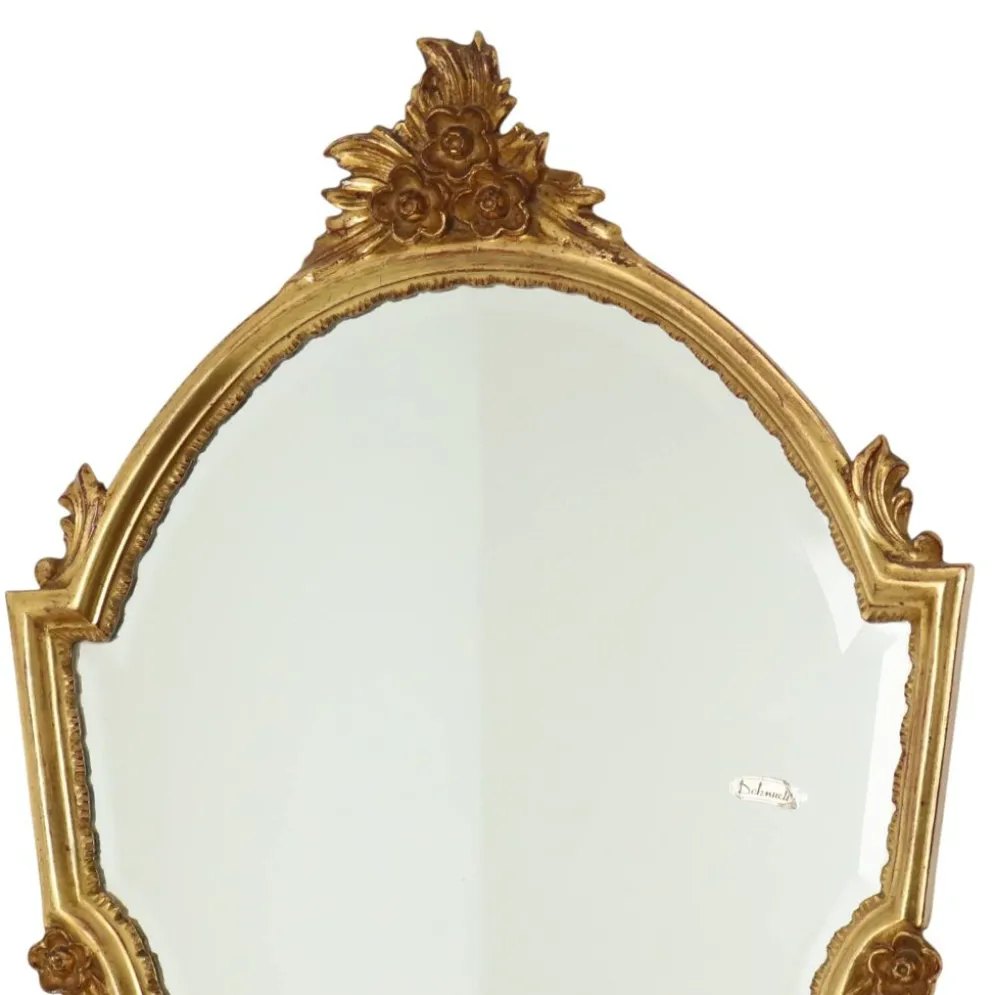 Miroir cranté en or classique Deknudt, biseauté, style Louis XVI, 94 cm