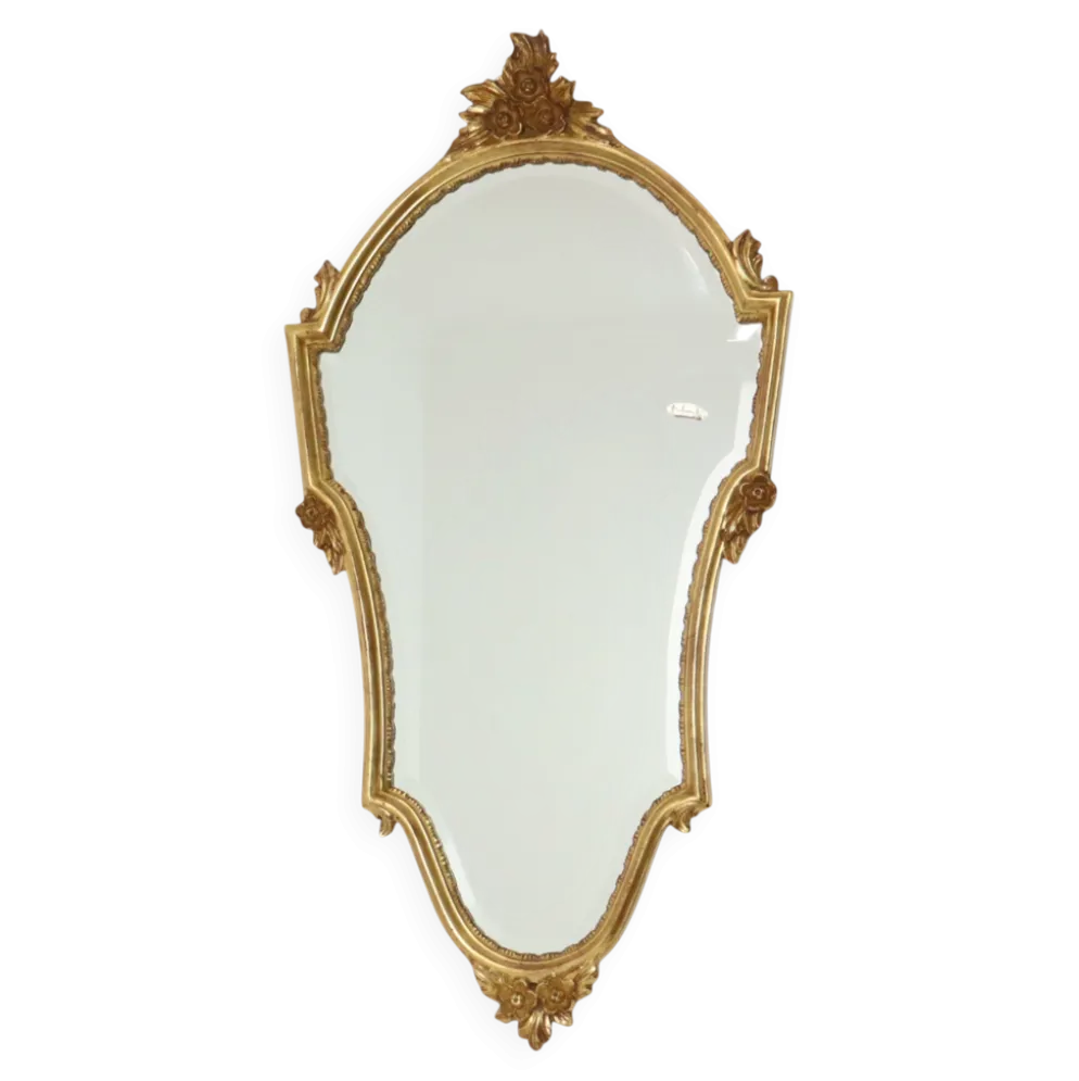 Miroir cranté en or classique Deknudt, biseauté, style Louis XVI, 94 cm