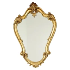 Miroir crêté de style baroque français, doré à la feuille d'or, 72 cm
